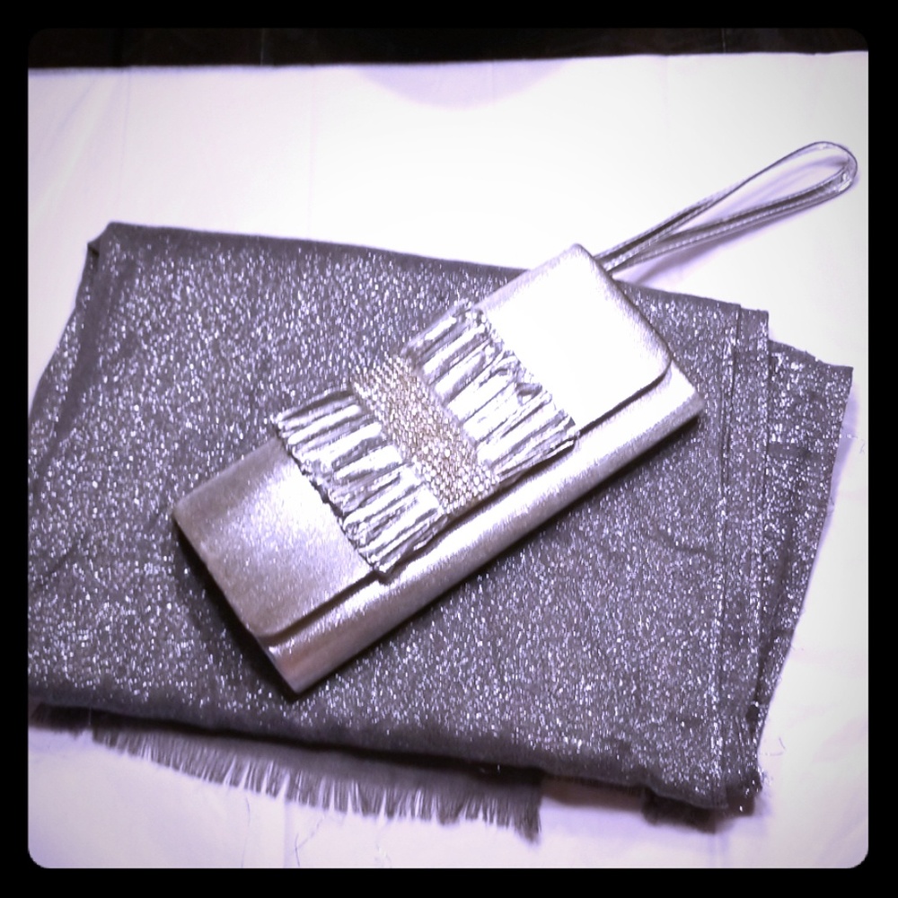 Nordstrom Silver Rhinestone Clutch & Match Shawl